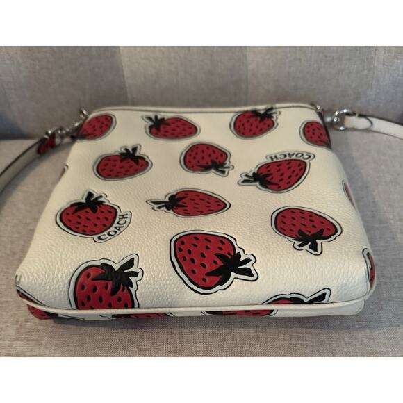 Coach Kitt Messenger Crossbody Bag in Strawberry Print Chalk Pebble Leather NWOT - Picture 9 of 13